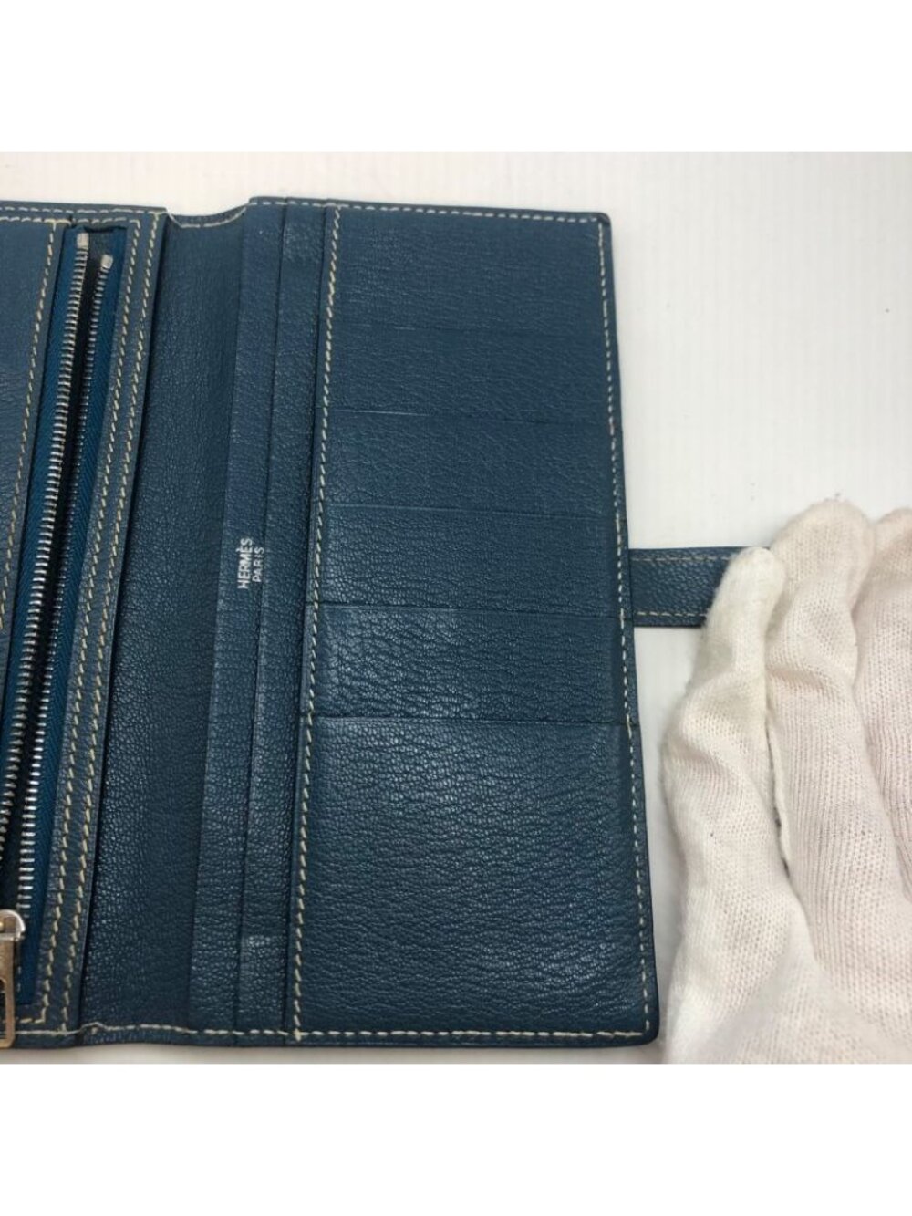 ★SOLD★ Hermes Bifold Wallet Bearn Blue Card Billfold - Picture 10 of 16
